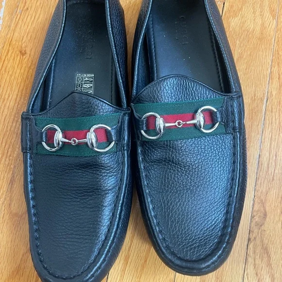 Gucci Men\'s Leather Loafers with Red and Green Accents Gucci loafer with Interlocking G Green and Red Web  main image 3